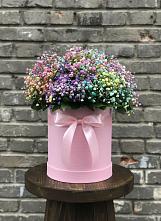 Цветочная композиция из Гипсофила и Розы в шляпной коробке в Шербакуле