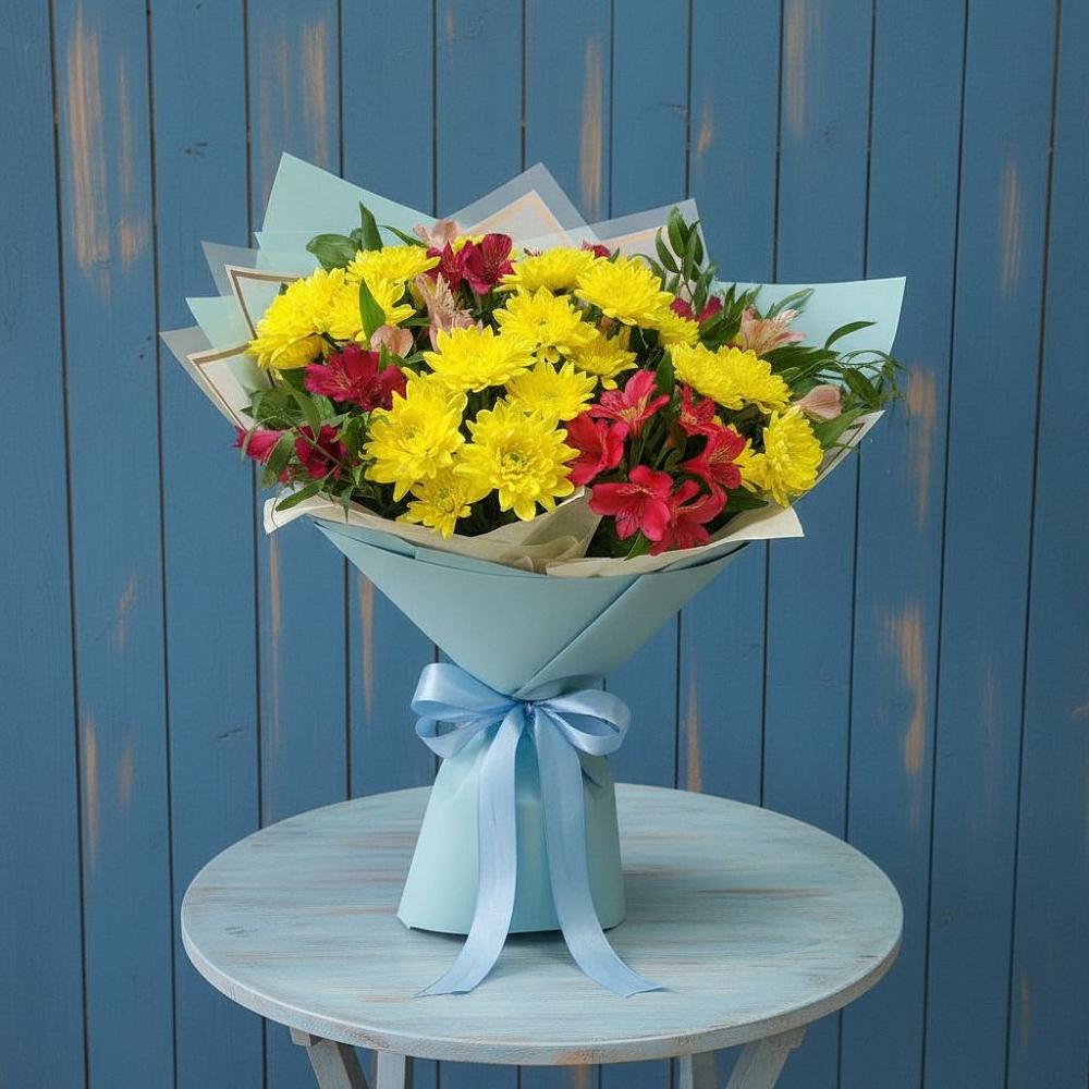 Букет цветов из: Альстромерии и Хризантемы в Шербакуле