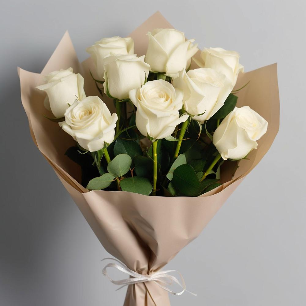 Букет 9 Белых роз Эдлесс Лав в Шербакуле