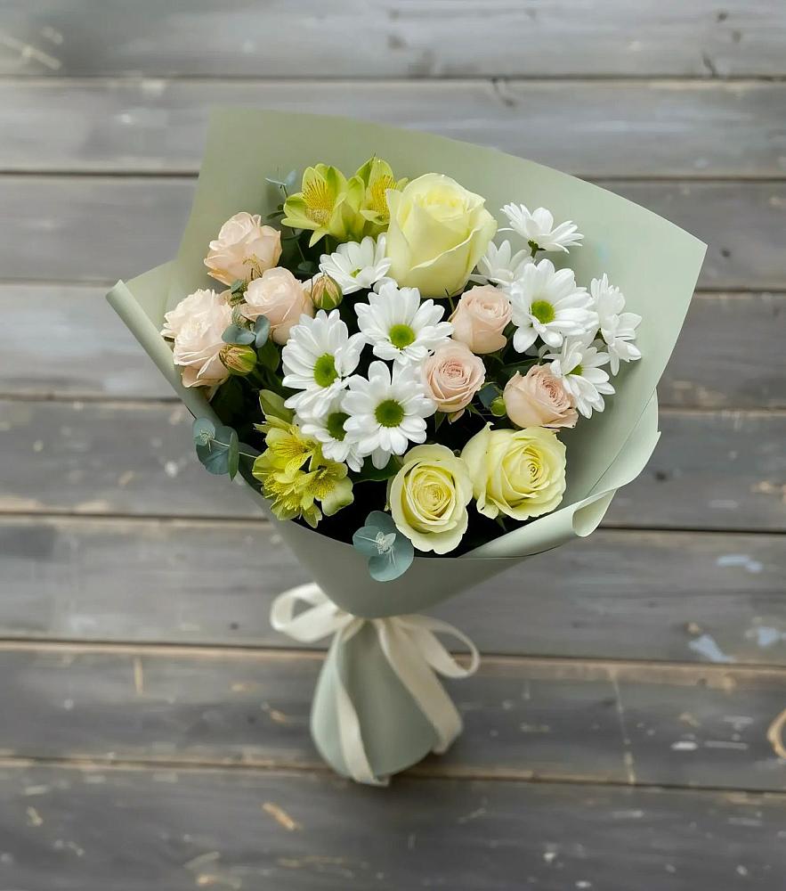 Букет цветов из: Альстромерии, Розы и Хризантемы в Шербакуле