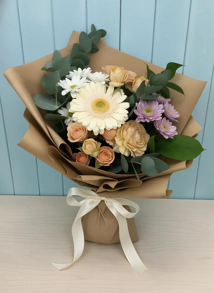 Букет цветов из: Герберы и Хризантемы в Шербакуле
