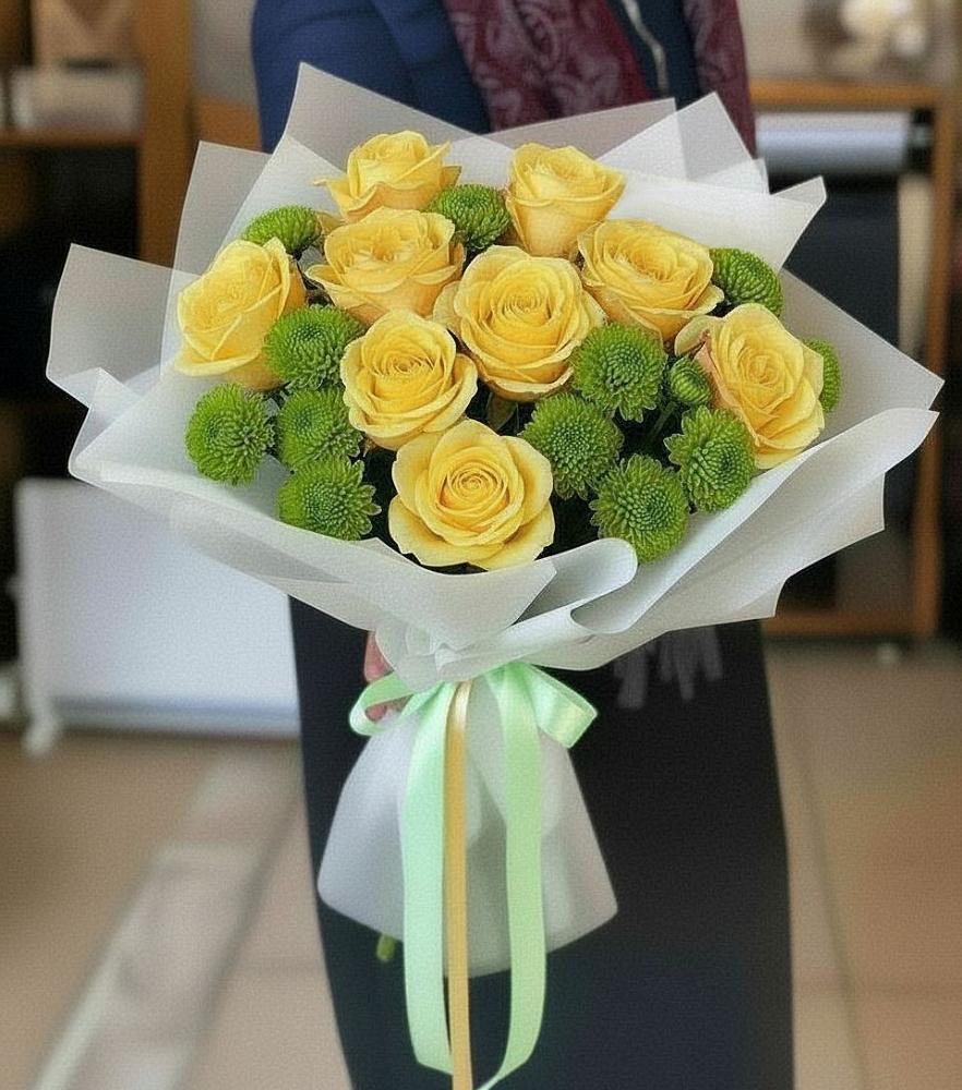 Букет цветов из: Хризантемы и Розы в Шербакуле