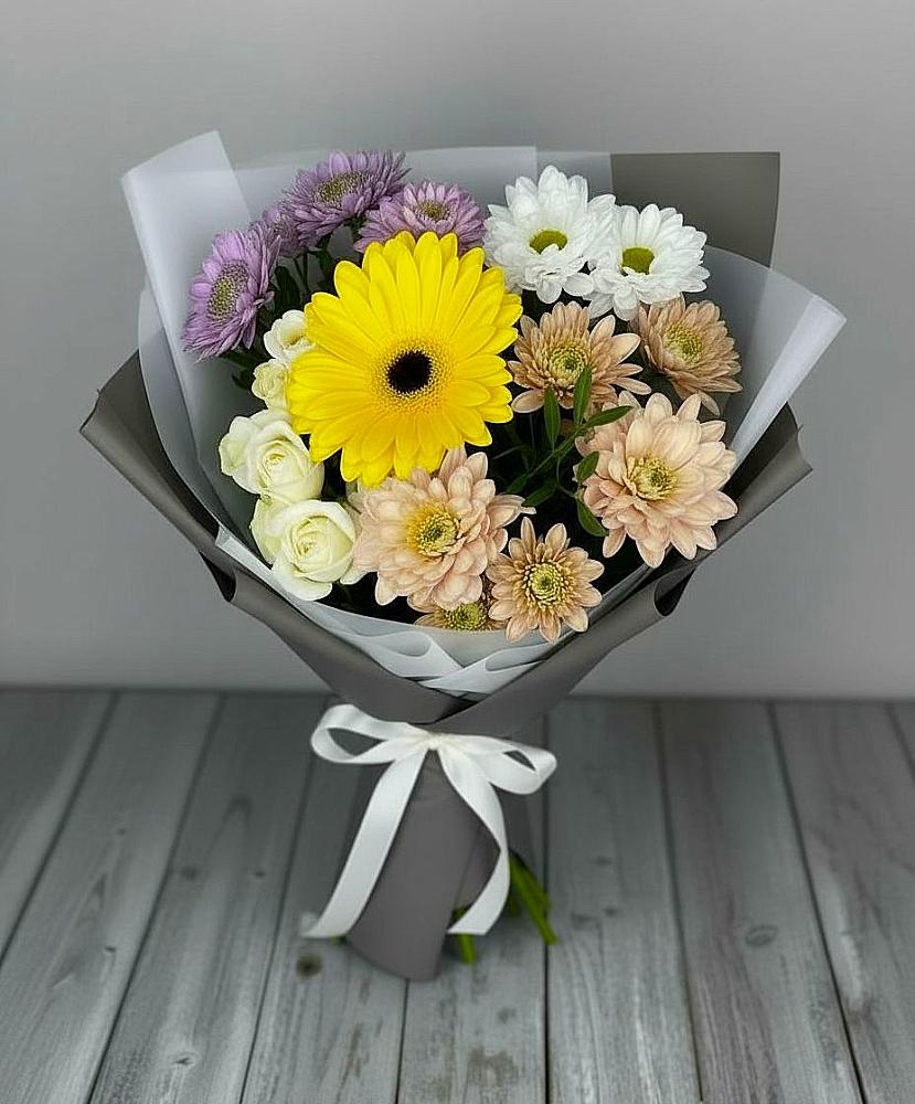 Букет цветов из: Розы, Герберы и Хризантемы в Шербакуле