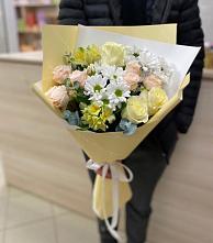 Букет цветов из:  Альстромерии, Розы и Хризантемы в Шербакуле