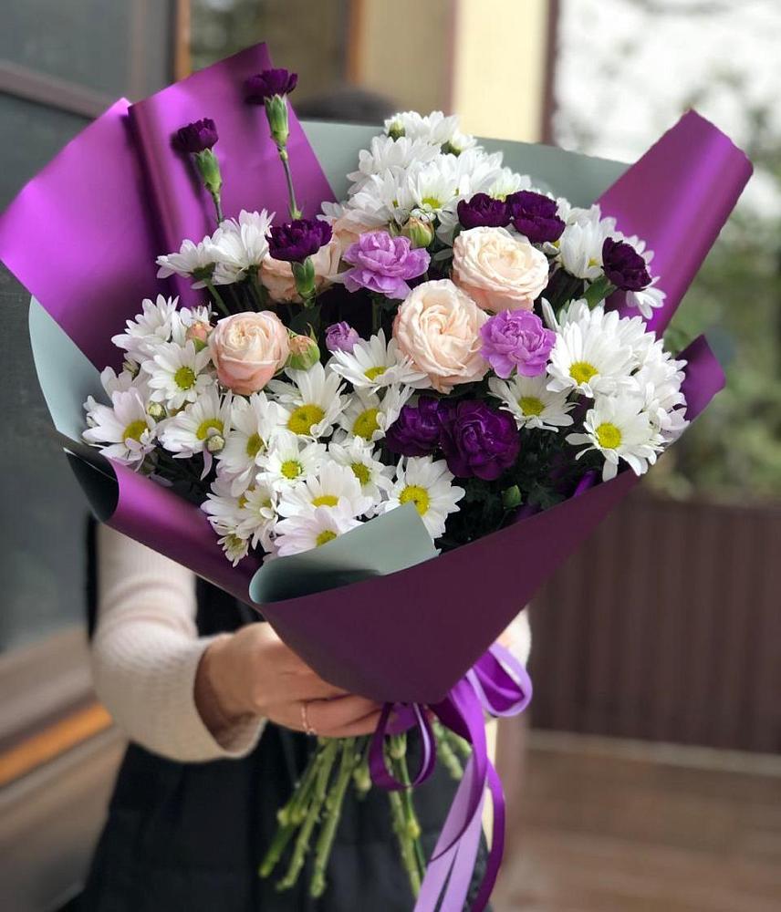 Букет цветов из: Хризантемы, Гвоздики и Розы в Шербакуле