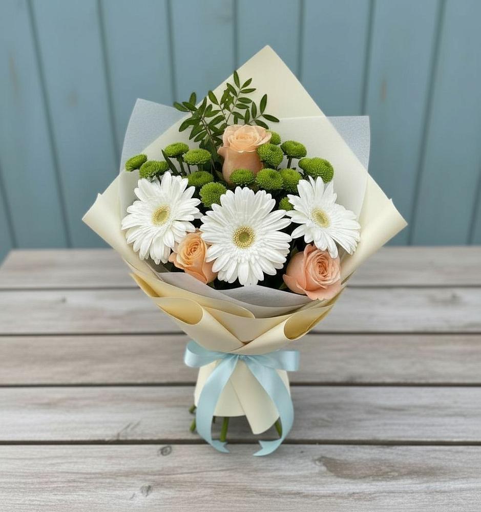 Букет цветов из: Герберы, Розы и Хризантемы в Шербакуле