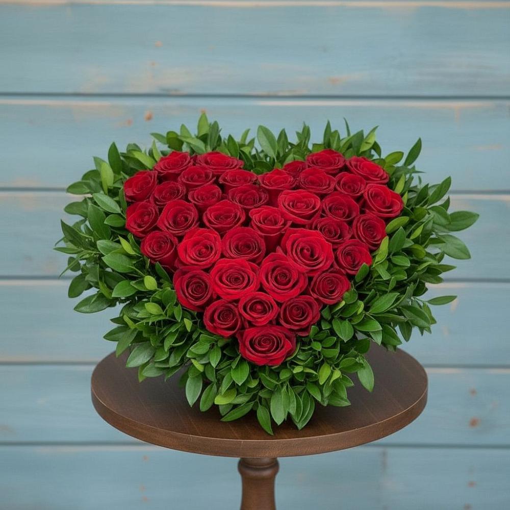 Цветочная композиция из Розы в виде сердца в Шербакуле