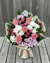 Букет цветов из:  Альстромерии, Гвоздики, Розы и Хризантемы в Шербакуле