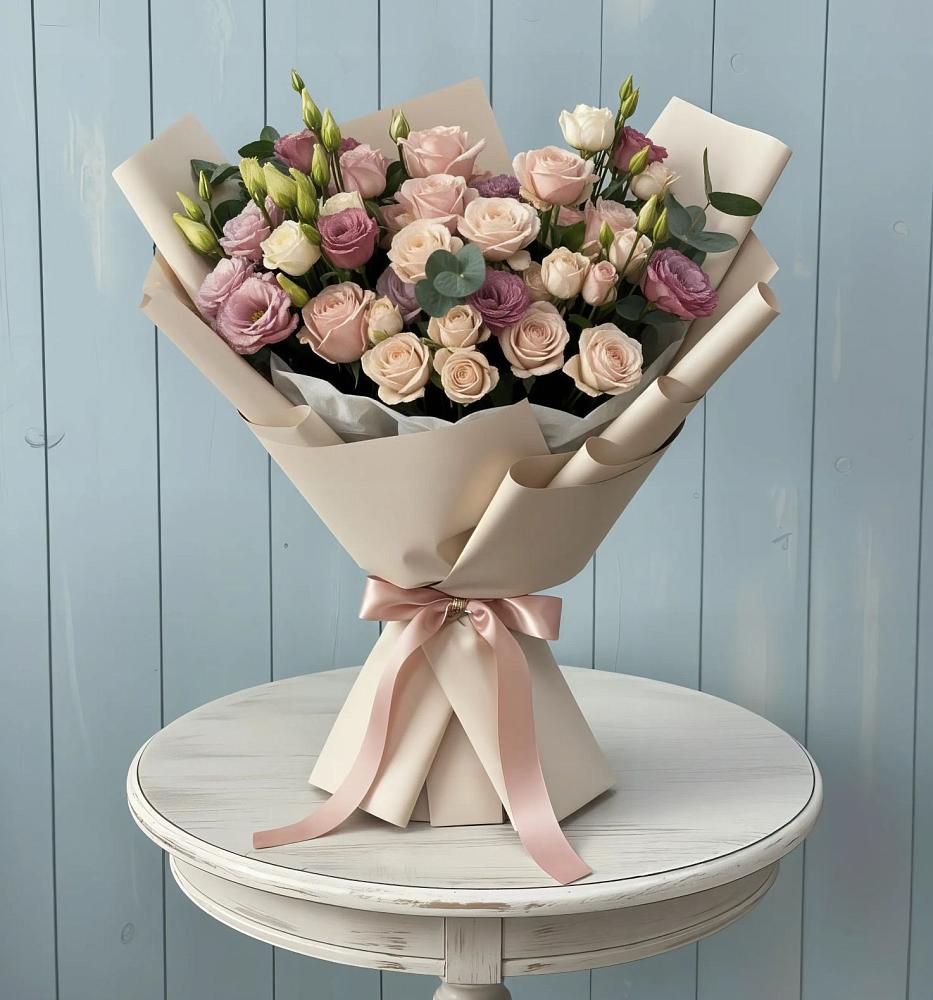 Букет цветов из: Розы и Лизиантусы в Шербакуле