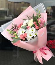 Букет цветов из:  Розы, Лизиантусы и Хризантемы в Шербакуле