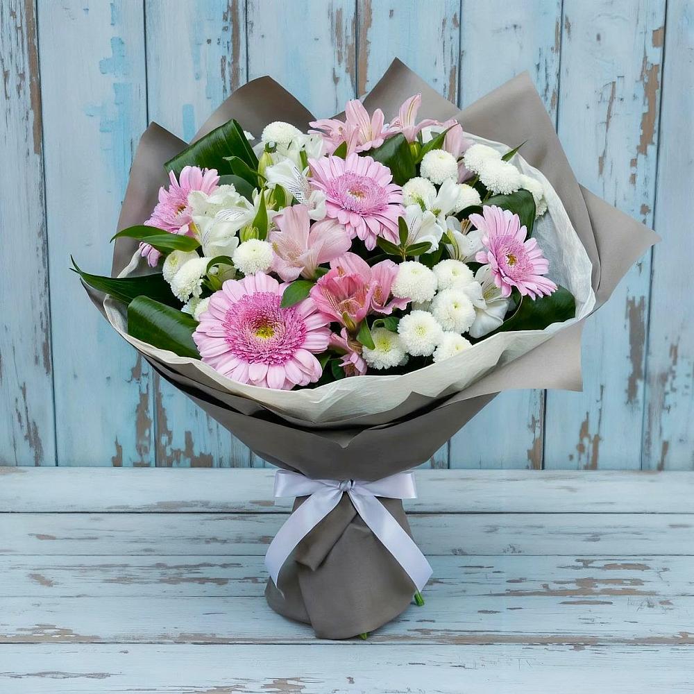Букет цветов из: Герберы, Альстромерии и Хризантемы в Шербакуле