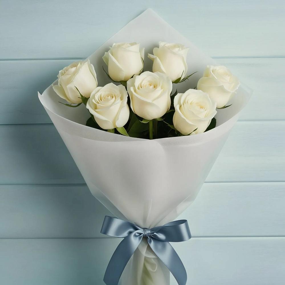Букет 7 Белых роз Эдлесс Лав в Шербакуле